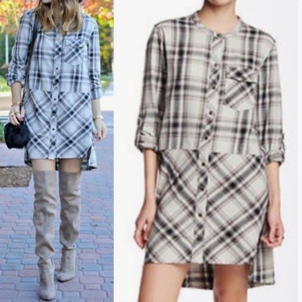 Michael Stars Highline Plaid Hi-Lo Shirt Dress sz Medium - Picture 3 of 14